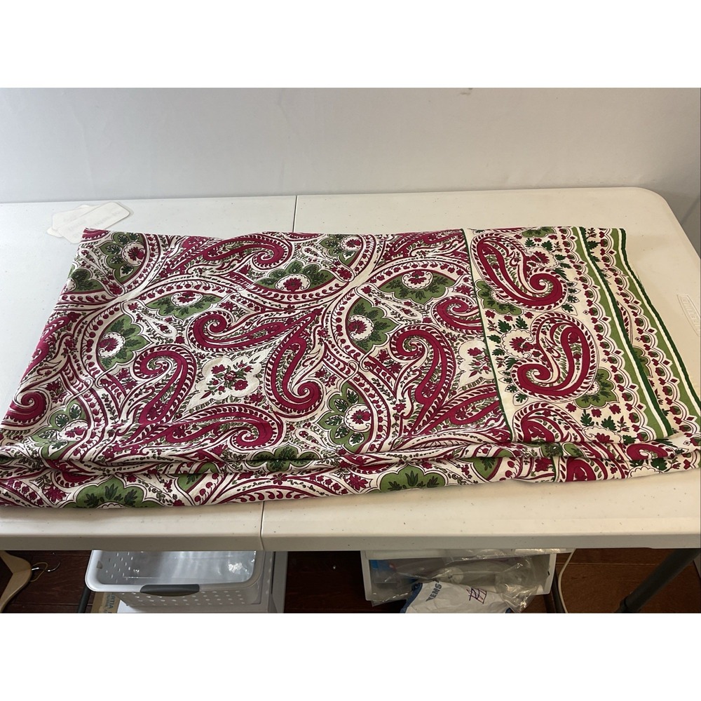 APRIL CORNELL 58 X 100" PAISLEY Maroon GREEN FLORAL COTTON TABLECLOTH RETANGULAR